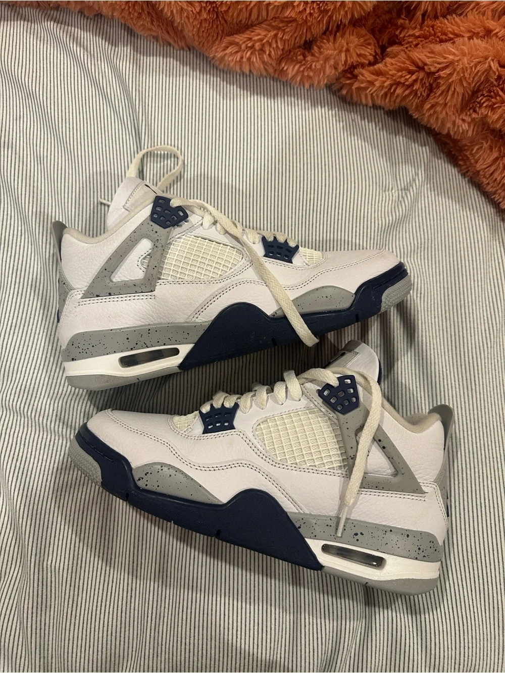 Jordan mens Sneakers in White and Navy with Gray Accents